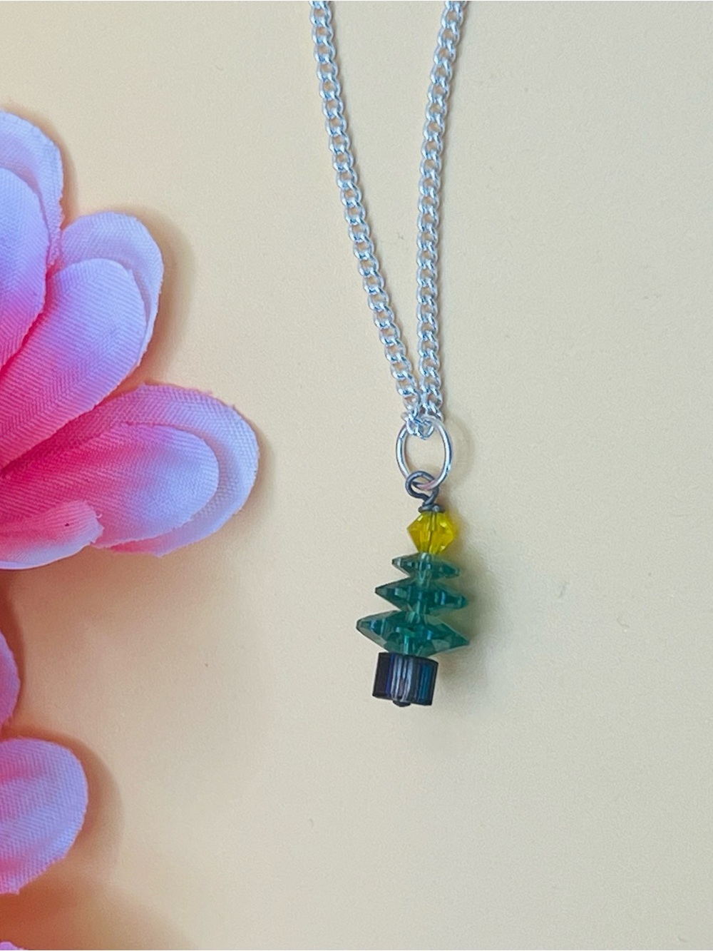 Crystal Christmas Tree Pendant Necklace - Green & Yellow